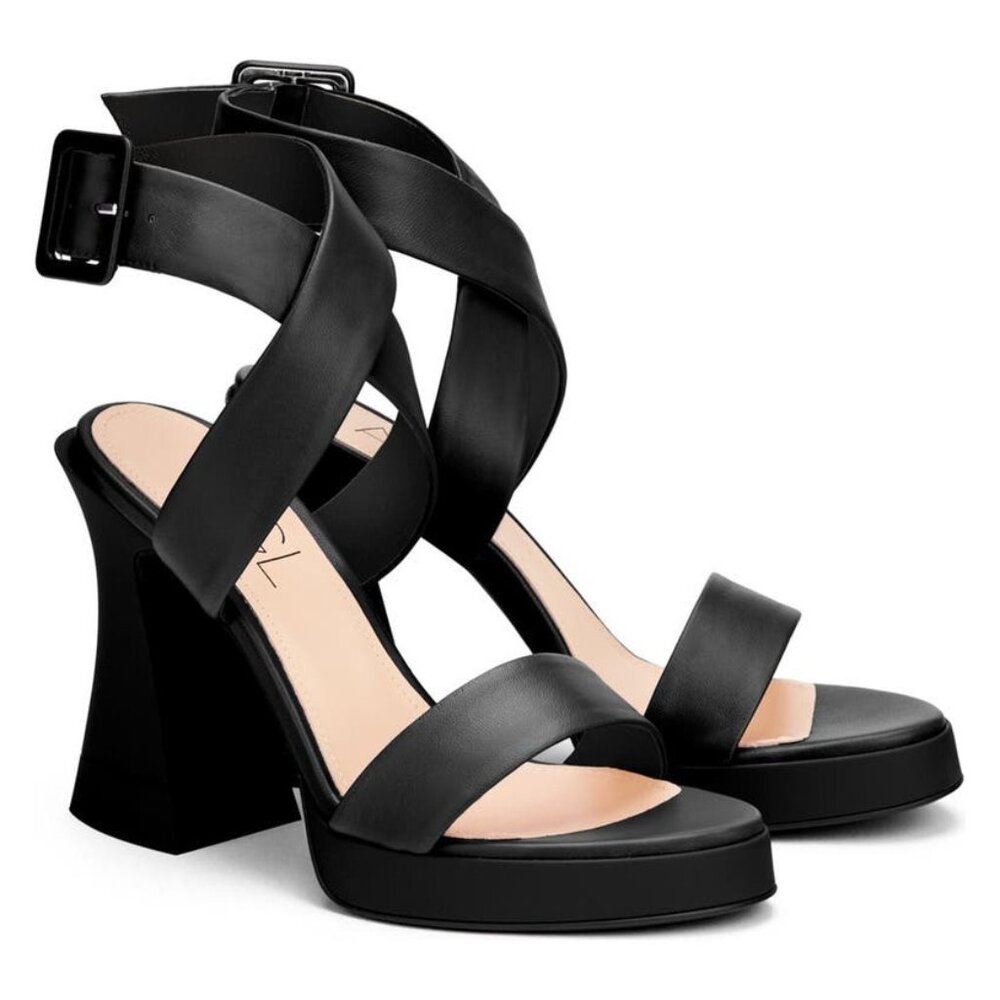 🆕 AGL Attilio Giusti Leombruni Janis Platform Sandal Shoes Leather Black 8.5 - Picture 2 of 12